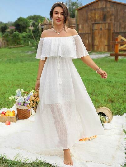 SHEIN LUNE 大码波西米亚风露肩连衣裙，适合度假、夏季