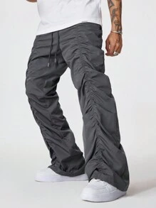 Manfinity VCAY 大码男士剪裁街头风编织褶皱长裤 - 灰色 - 查看 2