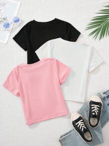 SHEIN 年轻女孩休闲卡通图案T恤，适合夏季 - 彩色 - 查看 2