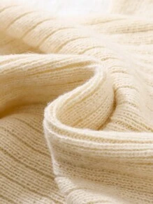 Tween Girl 休闲优雅简约高领罗纹针织长袖 A 字型正面纽扣毛衣连衣裙，杏色，秋冬 - 杏色 - 查看 8