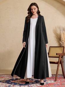 Al Najma 女士传统条纹宽松长袍，棕色 - 黑色 - 查看 3