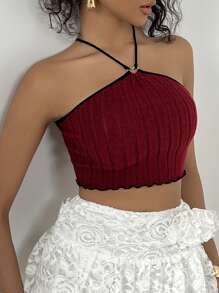 Eraneu Top de tirantes de mujer sin costuras acanalado, capa base - Rojo - Ver 4