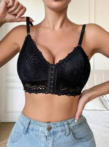 1 Stück Front-Verschluss-Wireless-Spitzen-Rücken Sexy und bequemer BH, leicht, Sommer Wäsche