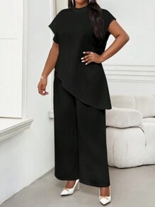 SHEIN Lady 四季两件套女装套装秋季两件套休闲优雅女式白色梭织立领优雅分层女式秋季套装新款女式两件套女式休闲大码套装情人节情人节衣服情人节情人节礼物节日女士服装情人节服装女装夏季女士服装夏季