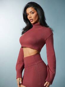 Denimoi Women Plain High Neck Long Sleeve Casual Short Style Top, Daily Wear