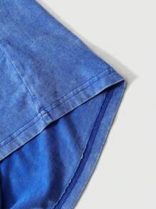 ROMWE MEN Street Life Men's Washed Portrait And Acid-Washed Short Sleeve T-Shirt, Suitable For Everyday Wear, Spring/Summer - Blue - View 5