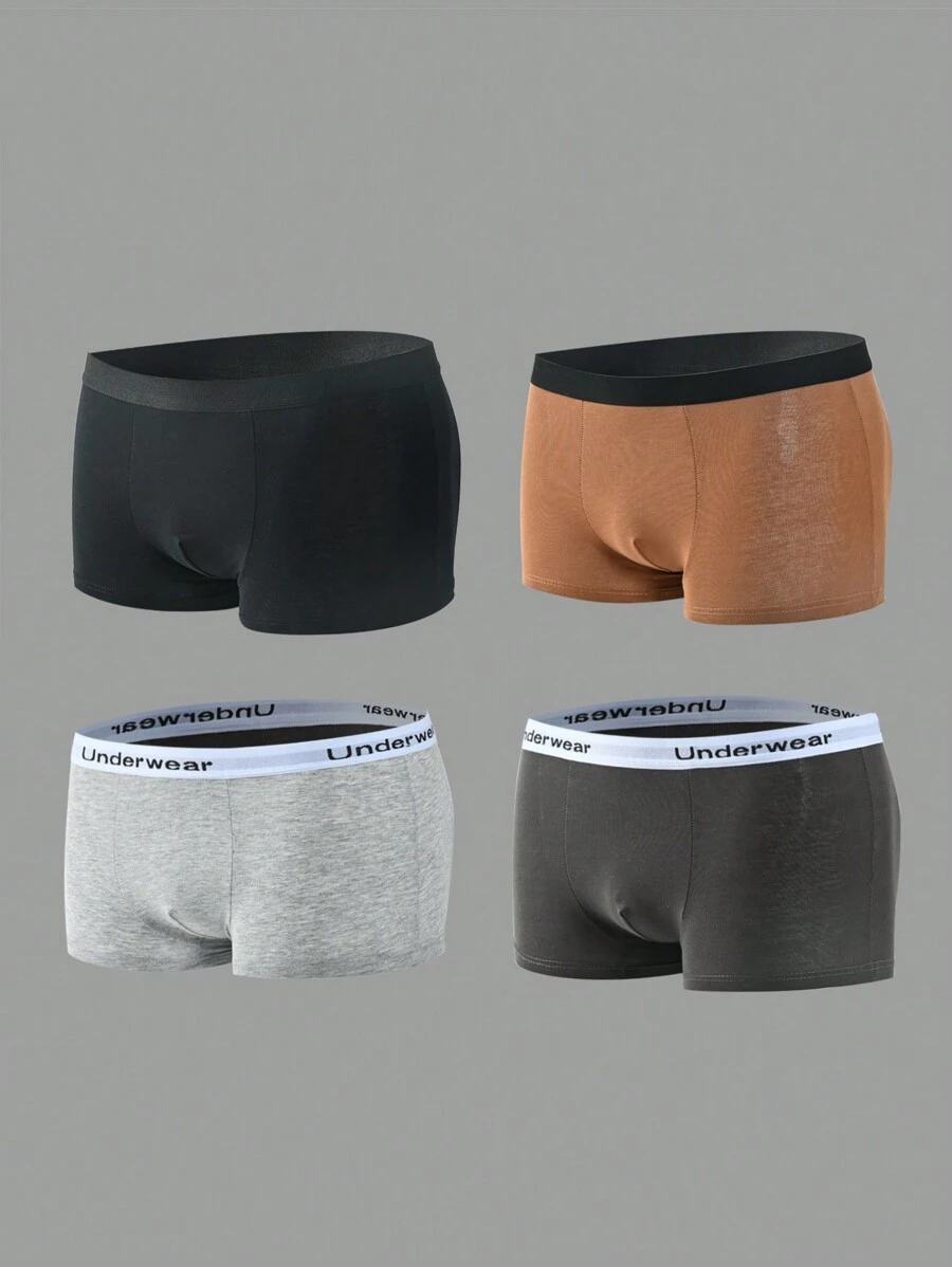 SHEIN 4pcs Set Boys' Simple Fashion Solid Color Letter Elastic Waist Soft And Comfortable Boxer Briefs - Multicolor - View 1