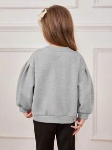 Cozy Pixies Young Girl 3D Bowknot Crew Neck Small Drop Shoulder Sweatshirt - Grey - View 4