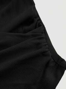 SHEIN MOD Áo thun tay chuông phía trước màu mơ thanh lịch, , Quần áo, Áo thun nữ màu trắng, Quần áo mùa thu cho nữ, Mùa tựu trường, Trang phục đi chơi, Áo thun ôm vừa vặn, Năm mới, Valentine - màu đen - Xem 3