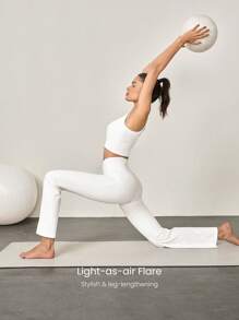 GLOWMODE 31" FeatherFit™ Flared Crossover Waist Leggings With Built-In Underwear Low Impact Yoga Pilates Daily - White - View 6