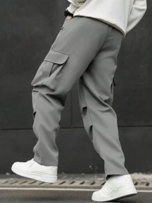 Manfinity Homme Plus Size Men's Casual Solid Color Cargo Pants - Light Grey - View 2