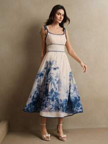 Anewsta Elegantes Kleid mit Hoher Taille, Trägern und Ärmellos, mit Muster für Frühlingsurlau b, Strandoutfit für Frauen - Verschiedenfarbig - Übersicht 6