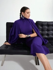 Modelyn Women's Solid Color High Neck Sleeveless Slim Fit Long Sweater Purple Dress - Purple - View 3