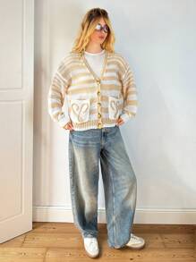 Forever 21 Áo len Giáng sinh xấu xí mùa thu đông cho nữ/Áo len nữ xấu xí/Năm mới/Áo khoác cardigan nữ dự tiệc ngày lễ/Ngày lễ/Năm mới/Áo khoác cardigan tay dài/Đêm giao thừa/Năm mới/Áo khoác cardigan nữ dự tiệc Giáng sinh/Ngày lễ/Giáng sinh/Y2k/Trang phục dự tiệc/Túi/Phong cách đường phố/Sang trọng/Trang phục hàng ngày/Cổ chữ V/Áo khoác cardigan sọc thường ngày - Nhiều màu - Xem 6