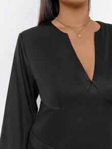 Firerie Plus Size Women Valentine's Grey Long Sleeve Front Keyhole Mini Dress - Black - View 7