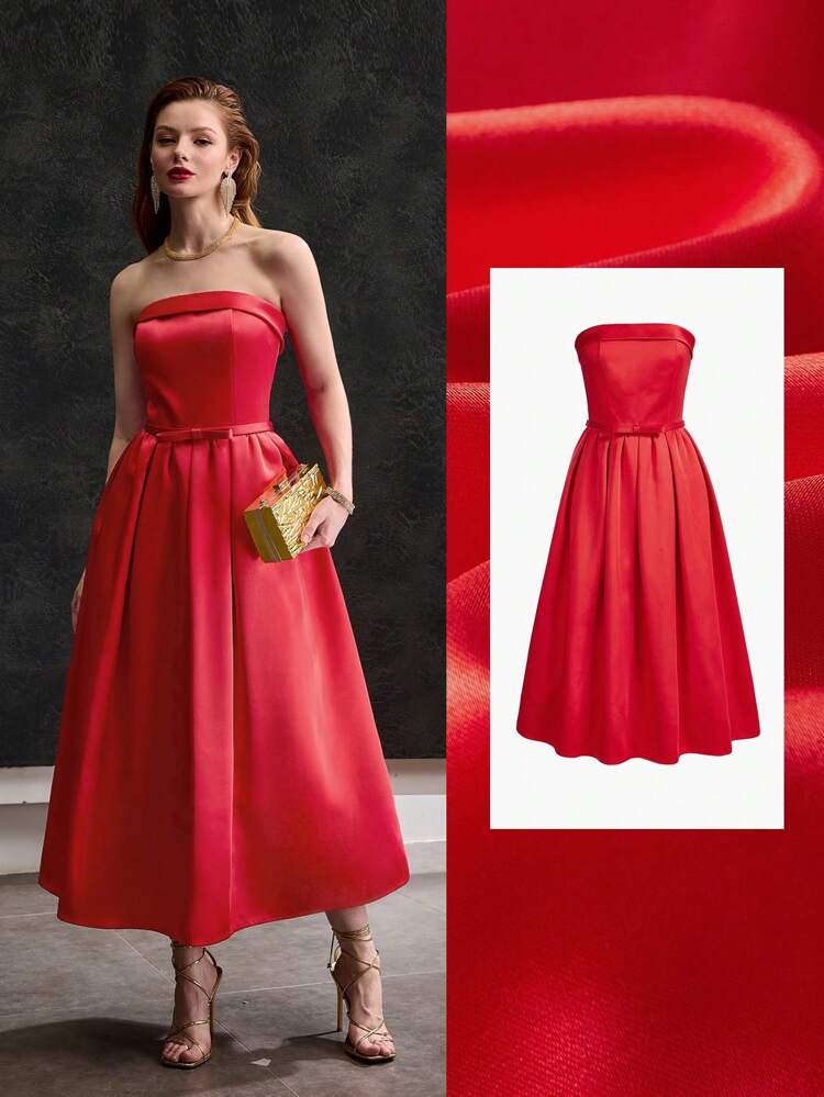 MOTF Soiréza SOLID FLARE HEM TUBE COCKTAIL DRESS WITH BOW BELT