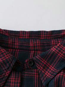 Flirla Áo sơ mi kẻ caro Mỹ cổ điển dành cho nữ, áo khoác nhiều lớp rộng rãi, áo cánh dài tay thường ngày, mùa xuân/thu - Đỏ - Xem 5