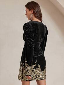 Anewsta Women's Sexy Sequin Decoration Mini Dress, New Style - Black and Gold - View 2