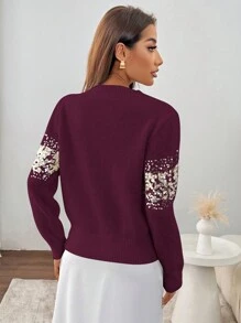 SHEIN Clasi 1 pieza Camisa de mujer de cuello redondo de manga larga con decoración de lentejuelas, diseño minimalista, casual para uso diario
