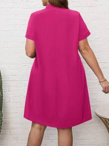 EMERY ROSE Plus Size Summer Notched Neckline Black Short Sleeveblack Dress With Cut-Out Detail - Hot Pink - View 2