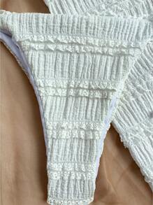 Soleia 3pcs Women's White Jacquard V-Neck Bikini Cover Up Wrap Around Skirt Set, Swim Suits For Women,Vacation Outfit Women,Summer Outfits For Women,Beach Outfits For Women - White - View 5