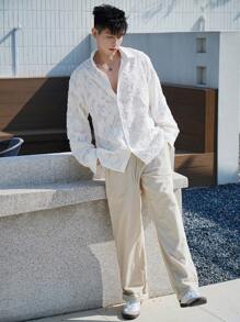 DAZY 春季抽象纹理面料白色男士衬衫，秋季 - 白色 - 查看 8