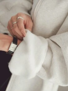 Dazy-Less 宽松纯色圆领运动衫，女士运动衫，秋季服装 - 灰色 - 查看 9