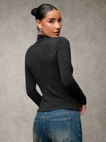 SHEIN BAE 女式纯色前扣长袖衬衫，休闲日常穿着