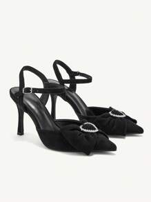 CUCCOO CHICEST Women's Pointed Toe Stiletto High Heels With Heart Buckle Detailing, Sexy Fashion Elegant Party Pumps Valentine's Day Valentines - Black - View 8