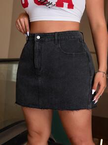 SHEIN ICON 大码前扣口袋简约 A 字裙，休闲日常穿着，适合夏季