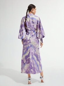 Modelyn Women Stand Collar Long Sleeve Simple Midi Casual Dress, For Daily Wear - Multicolor - View 3