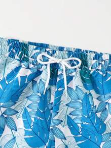 SHEIN Tween Boy Casual Beach Shorts, Random Printed Design, Featuring Comfortable Fit For Water Activities. Relaxed Cut Allows Easy Movement. Unique Holiday-Themed Leaf Graphic Adds Fun Appeal. Available In Vibrant Blue Color To Enliven Beach Trips. Pairs Well With Long-Sleeve Swimwear For Comprehensive Skin Protection. 2025 New Collection Beach Shorts - Multicolor - View 4