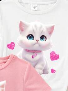 SHEIN 年轻女孩休闲卡通图案T恤，适合夏季 - 彩色 - 查看 5