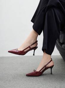 CUCCOO BIZCHIC Women's Pointed-Toe Metal Studded High Heel Pumps With Ankle Strap, Suitable For Party, Daily, Commute, Wedding Occasions Spring Shoes Spring Break Easter - Burgundy - View 4