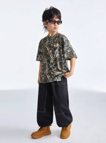 Coolane Kids Camiseta de manga corta de cuello redondo con estampado de camuflaje informal para adolescentes