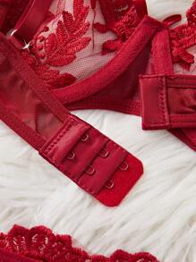 Esselle 2pcs Women Solid Color Bow Decor Sexy Lingerie Set Bowknot - Burgundy - View 3