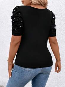 SHEIN Clasi Camiseta casual elegante con cremallera y adorno de rhinestones para mujer de talla grande