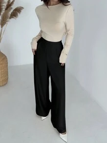 Firerie Quần ống rộng xếp ly cạp cao cổ điển thanh lịch, giản dị, đa năng, sang trọng, thời trang thu đông - màu đen - Xem 6