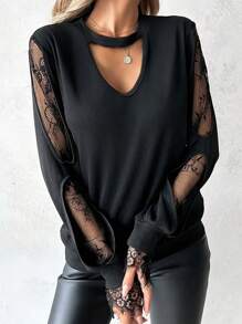 INAWLY Women's Solid Color Casual Simple T-Shirt For Daily Life - Black - View 4