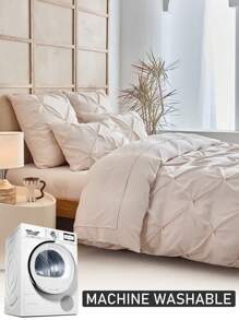 2/3pcs Beige Pleated Microfiber Duvet Cover Set, Minimalist Luxury Modern Polyester Pillow Sham Bedding Set, Suitable For All Seasons Queen (1 Duvet Cover + 1/2 Pillow Shams) - Khaki - View 5