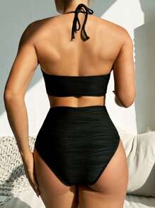 女士夏季海滩度假吊带比基尼泳装套装