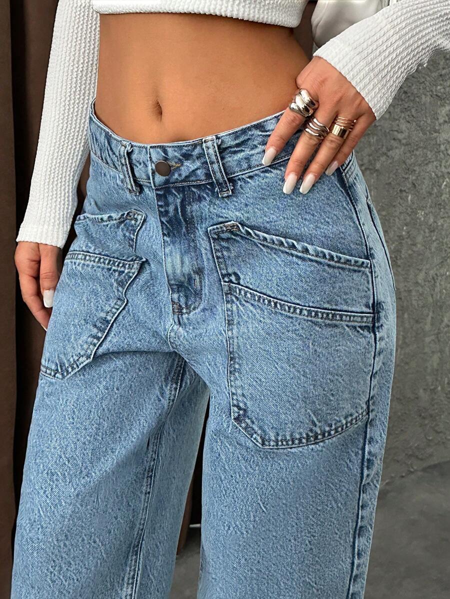 EURMUSE HIGH RISE STRAIGHT JEAN STITCH DETAIL - Medium Wash - View 1