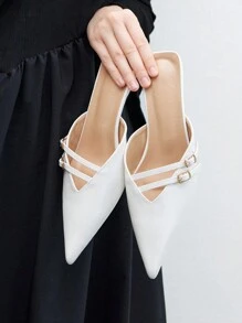 CUCCOO BIZCHIC Pointed Toe Thin High Heel New Style Strap Closed Toe Kitten Heel Charming Sexy Pumps For Women - White - View 1