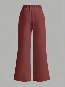 SHEIN Privé سراويل واسعة الساق ذات قصة واسعة ومرتفعة الوسط، فضفاضة للنساء السمينات، أنيقة وبسيطة، مناسبة للربيع والصيف - بني مصدي - مشاهدة 2