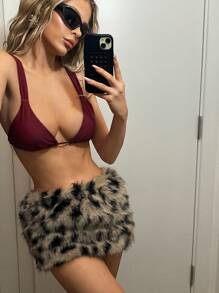 SHEIN ICON Women's Spring Summer Solid Color Burgundy Red Spaghetti Strap Swimwear Top, Vacation Beach - Burgundy - View 6