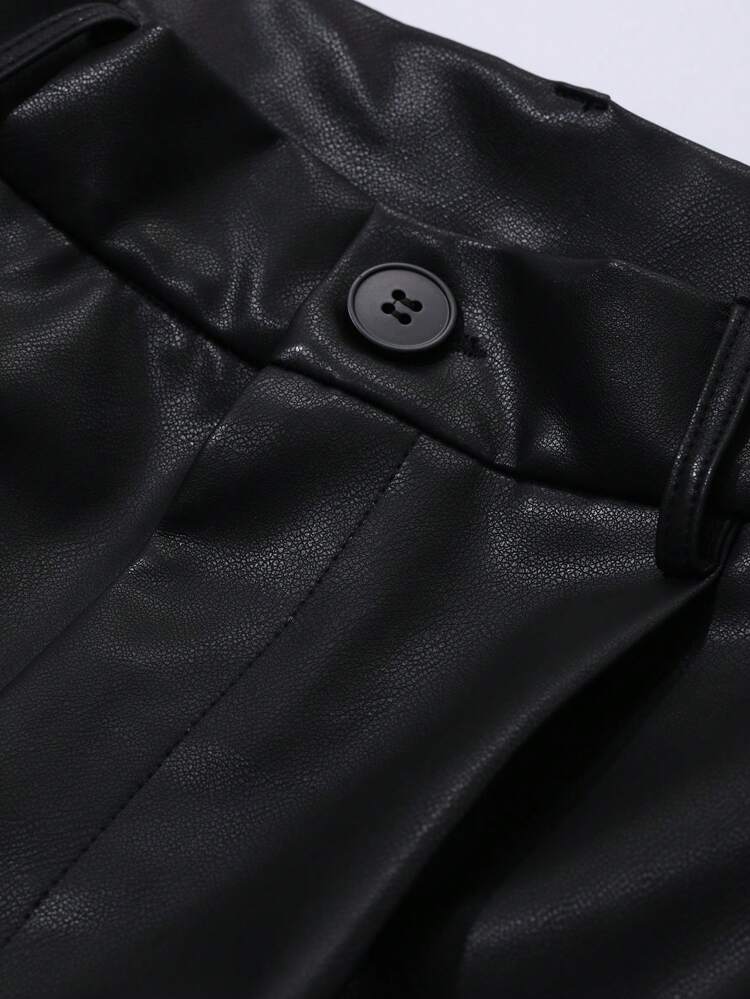 Women's Loose PU Straight Leg Knee Length Casual Shorts Old Money Style Business Casual Woman Work Clothes Leather Shorts Fall