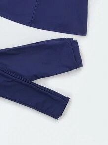 Swim Shayni Women's Conservative Beach Outfit - Long Sleeve Rash Guard, Long Pants, Mesh Dress, And Blue Burkini Set - Navy Blue - View 8