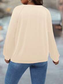 SHEIN LUNE Plus Size Autumn Casual Hollow Out Faux Pearls Decor Sweatshirt Pullover Fall - Apricot - View 2