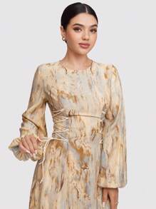 Mulvari Đầm thường ngày in họa tiết cổ tròn dài tay thu đông cho nữ - Rượu sâm banh - Xem 4