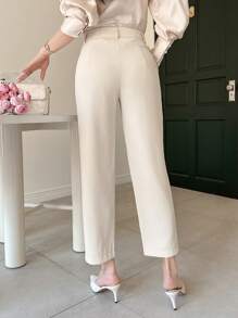 DAZY Women's Casual Solid-Color Fitted Cropped Pants Work Women Clothes Women Dress Pants - Beige - View 2